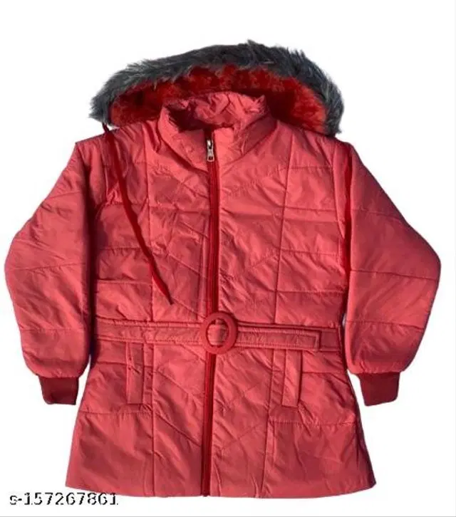 Polyester Jacket for Girls (Coral, 3-4 Years)