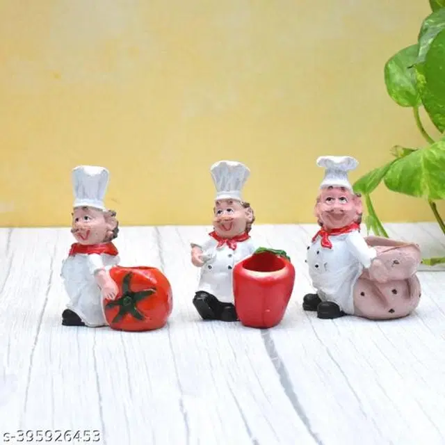 Resin Masterchef Décorative Showpiece, Multicolor, Pack of 3
