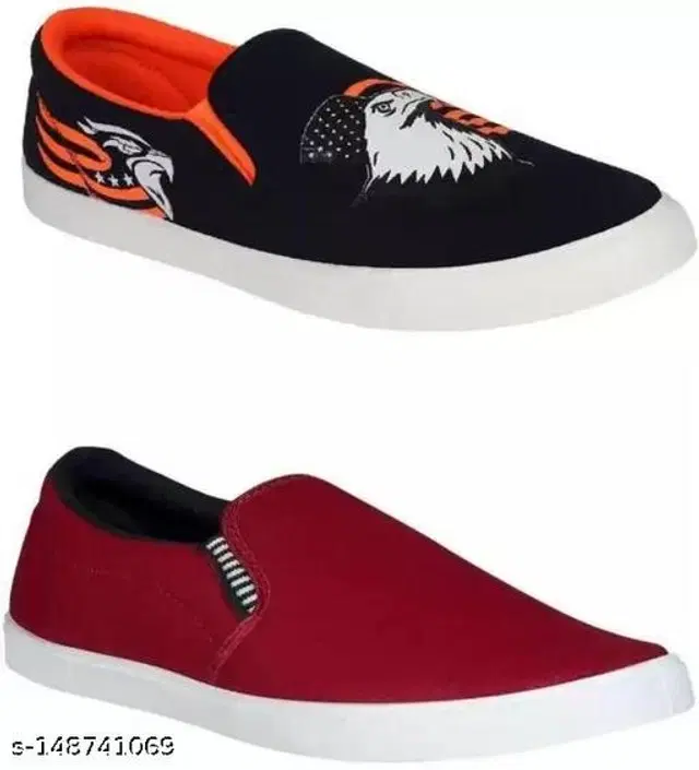 Loafers for Men, Pack of 2 (Maroon & Orange, 6)