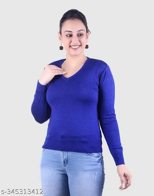 Acrylic Solid Sweater for Women (Blue, M)