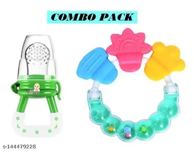 Silicone Nibbler with Rattle Toy for Infants, Multicolor, Set of 2