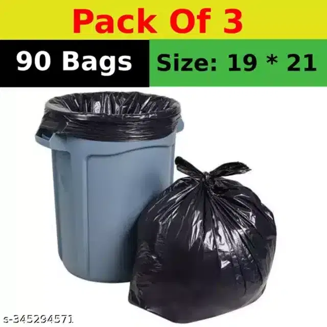 Plastic Garbage Bags, Black, Pack of 90