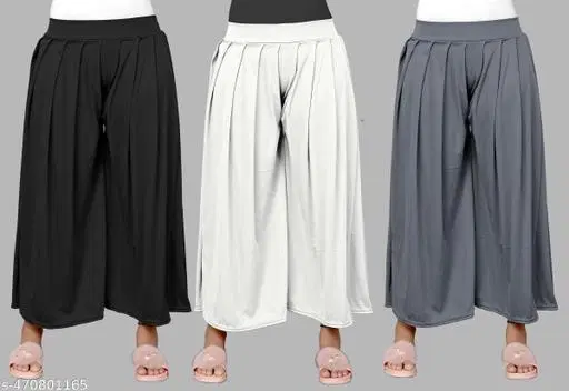 Palazzos for Women, Pack of 3 (White, S)