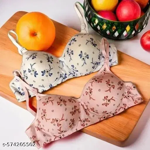 Cotton Printed Bra for Women & Girls, Multicolour, Pack of 2 (32B)