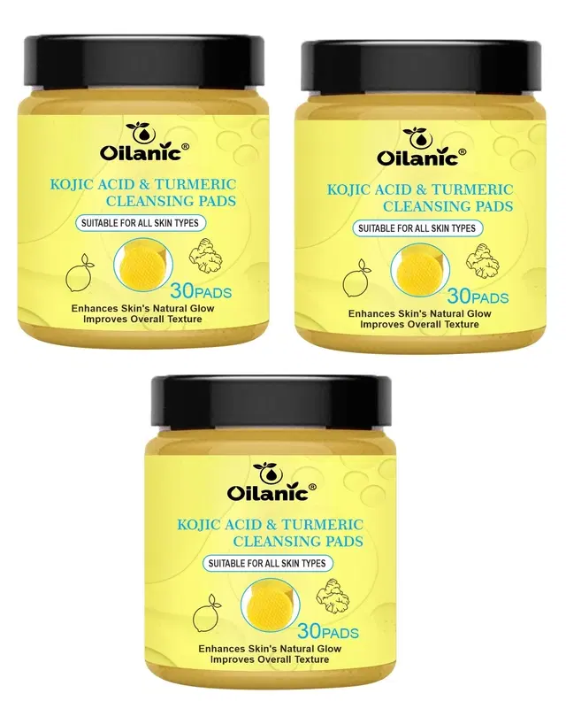 Oilanic 30 Pcs Kojic Acid & Turmeric Cleansing Pads, Pack of 3