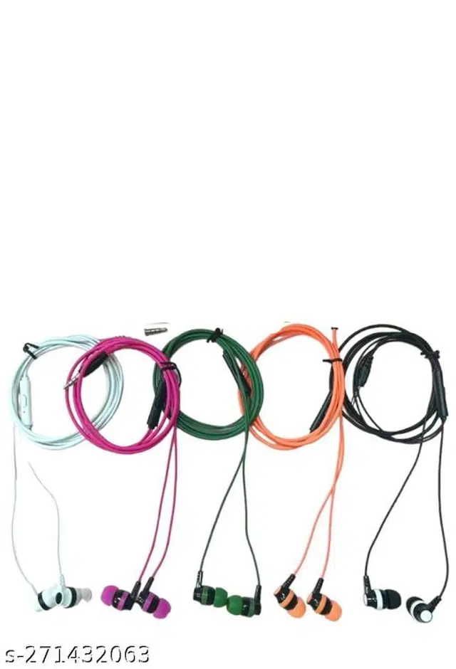 Premium 3.5 mm Jack Wired Earphones, Multicolor, Pack of 5
