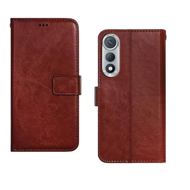 Artificial Leather Mobile Flip Cover for Tecno LJ8K P1 / POVA CURVE (Brown)