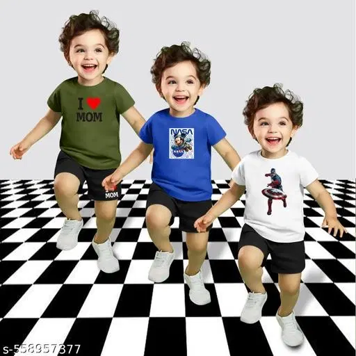 Cotton Blend Printed Clothing Set for Boys, Multicolour, Pack Of 3 (6-7 Years)