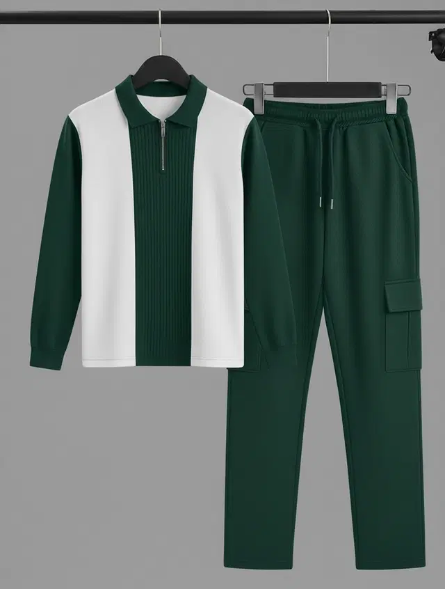 Colorblocked Night Suit For Men  Green , (M)