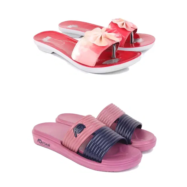 Combo of Sliders & Flats for Women, Set of 2 (Multicolor, 7)