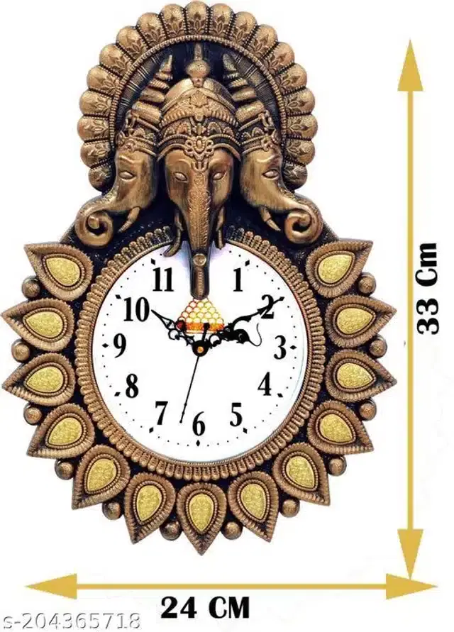 Analog Wall Clock, Gold, 33x24 cm