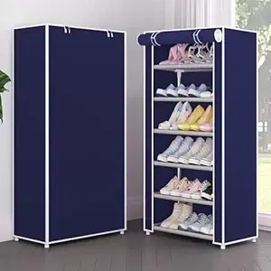Plastic Stylish 6 Shelves Collapsible Shoe Rack, Blue