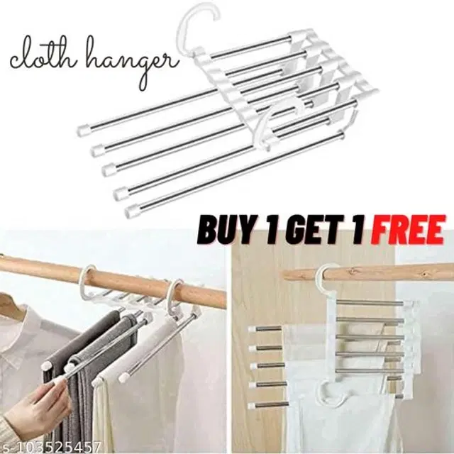 Stainless Steel Foldable Cloth Hangers, Silver, Pack of 2