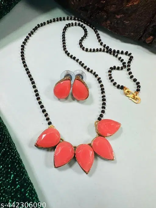 Alloy Mangalsutra With Earring for Women, Peach