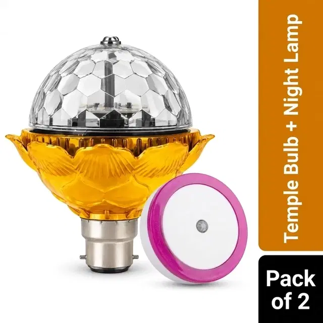 Red Temple Bulb + Plug In Led Smart Round Night (Combo Pack of 2)