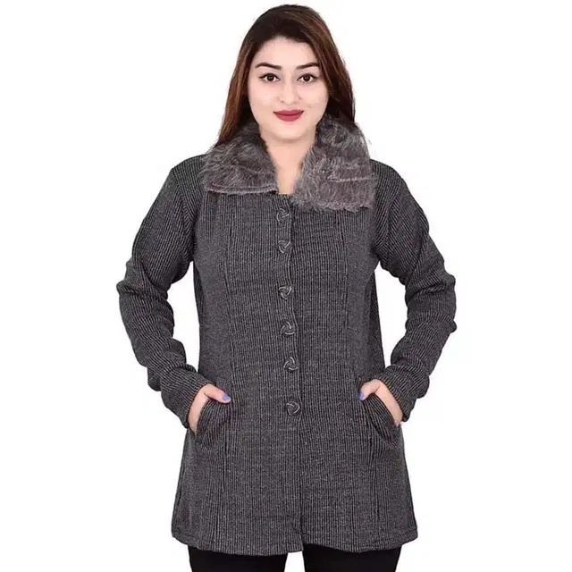 Woolen Full Sleeves Sweater for Women, Dark Grey (Free Size)