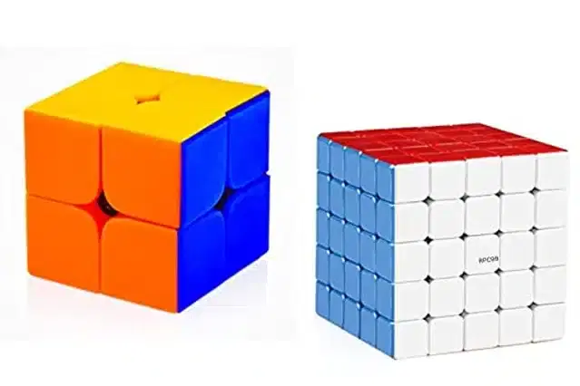5x5 & 2x2 Stickerless Rubik's Cube, Set of 2, Multicolor