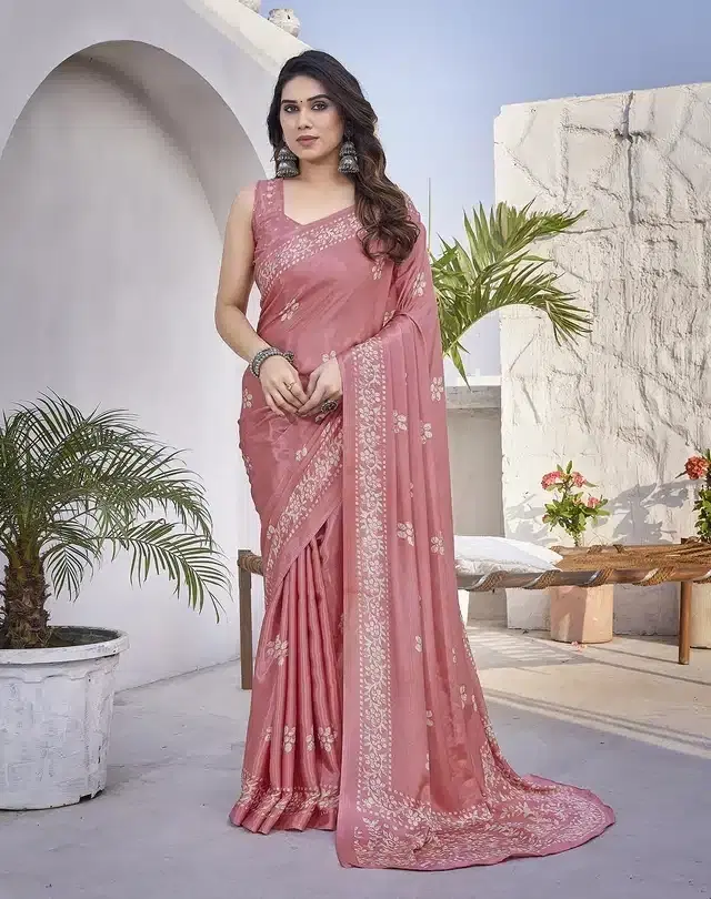 Chiffon Saree for Women (Pink, Free Size)