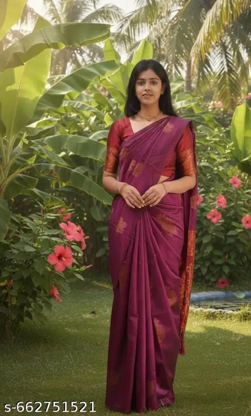 Kanjeevaram Silk Saree for Women (Purple, Free Size)
