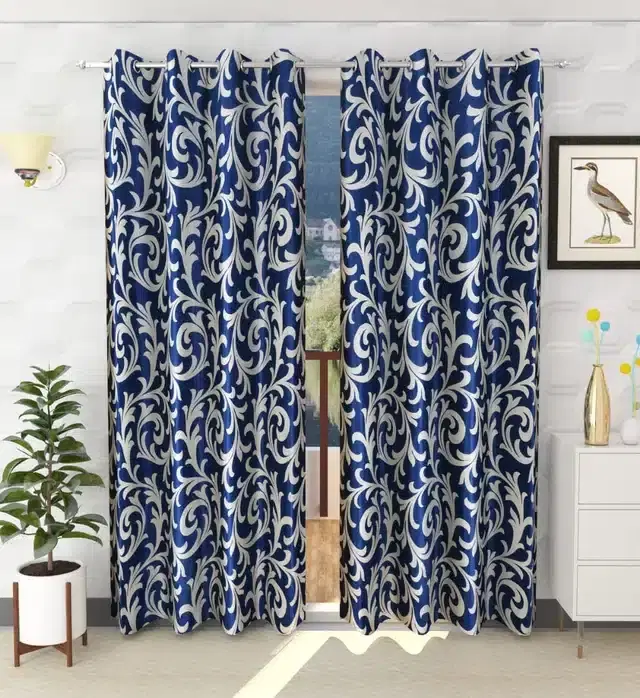 Door Curtains, Pack of 2, Blue, 7 feet