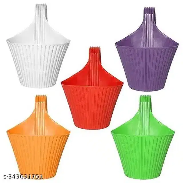 Plastic Hanging Planters, Multicolor, Pack of 5