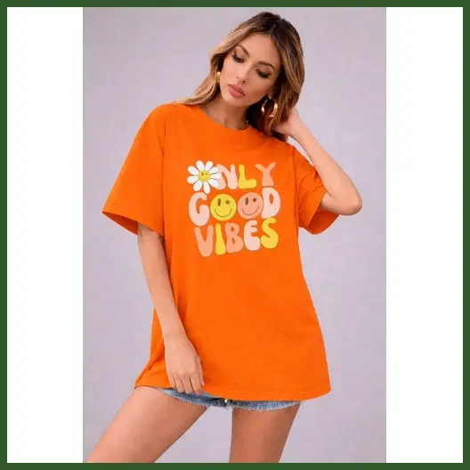 Oversized Cotton Blend T-shirts for Women (Orange, XS)
