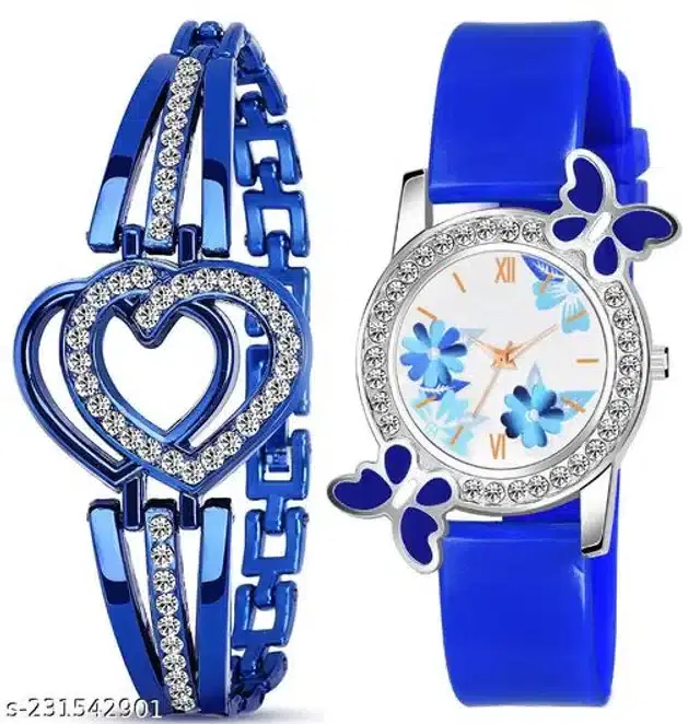 Analog Watch with Bracelet for Women, Set of 2 (Multicolor)