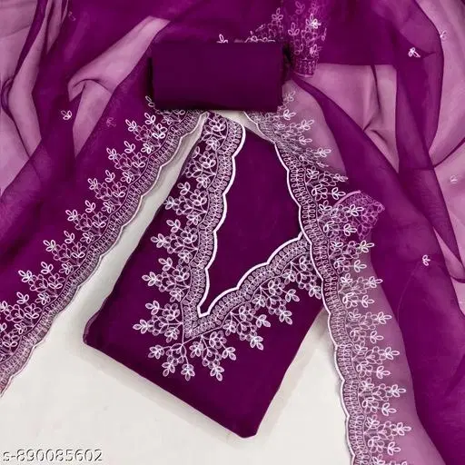 Organza Embroidered Wine Suits for Women (Purple, Un Stitched)