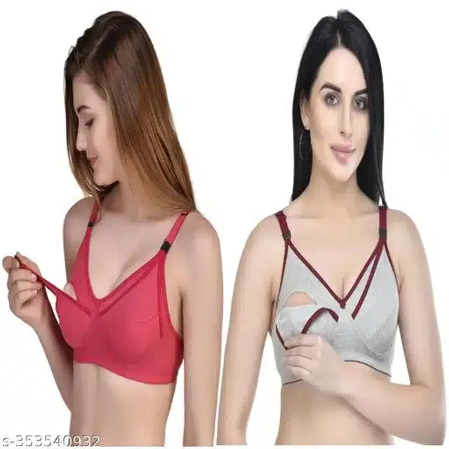 Polycotton Feeding Bra for Women, Pack of 2 (Assorted, 32C)