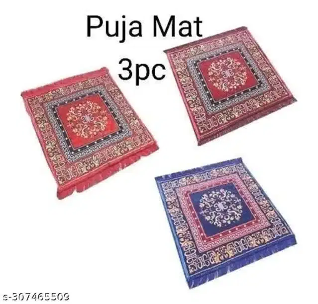 Velvet Pooja Mats for Home, Multicolor, Pack of 3