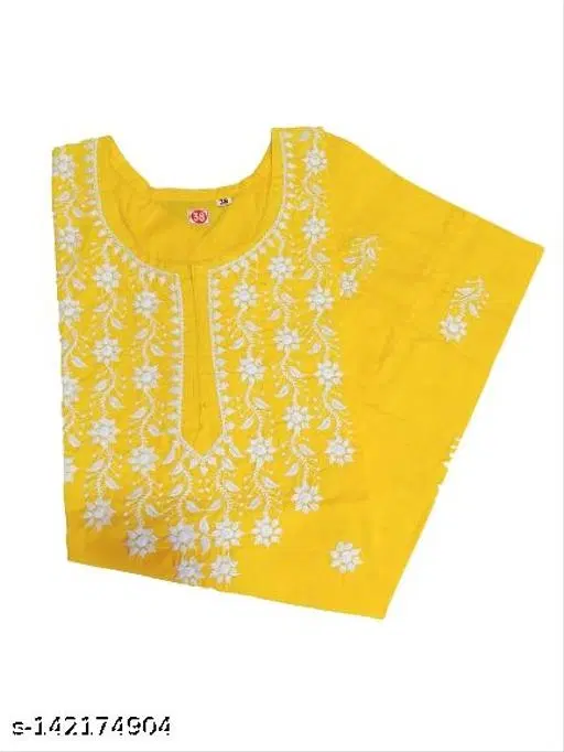 Cotton Chikankari Short Kurti for Women, Yellow (S)