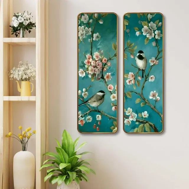 Kc Arts Uv Coated Flower With Sparrow Wall Hanging 6x18in Pack Of 2