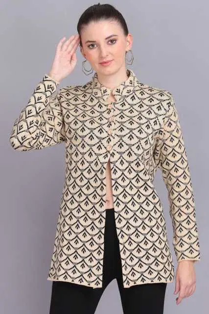 Women's Premium Button Cardigan (Beige, L) (AX-37)