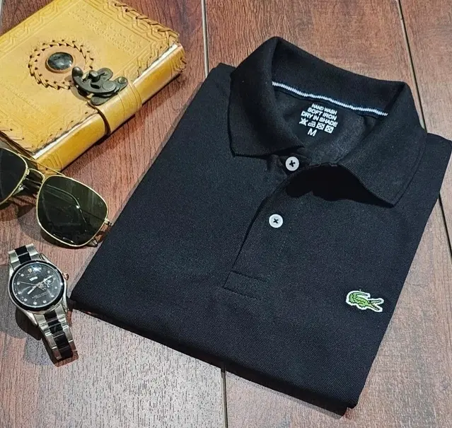 Polo Neck Solid T-Shirt for Men (Black, L)