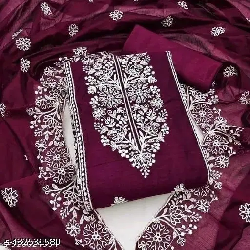 Chanderi Cotton Punjabi/All Over Suits for Women (Purple, Un Stitched)