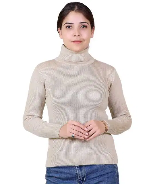 Women's Full Sleeves Sweater (Beige, L) (M406)
