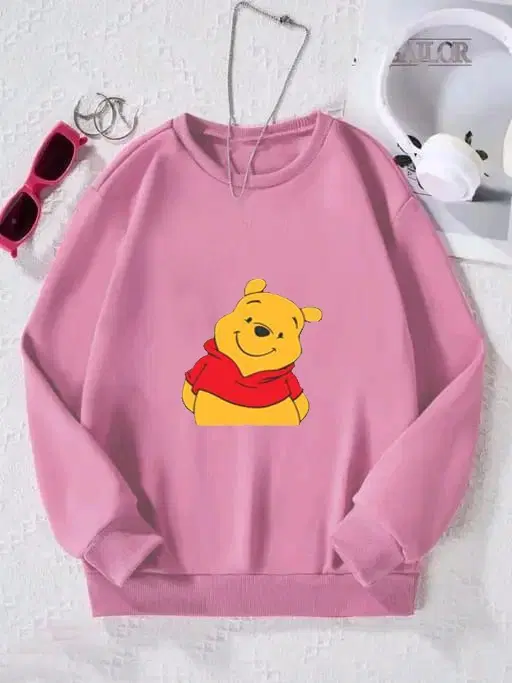 Fleece Printed Full Sleeves Sweatshirt for Women & Girls (Pink, M)