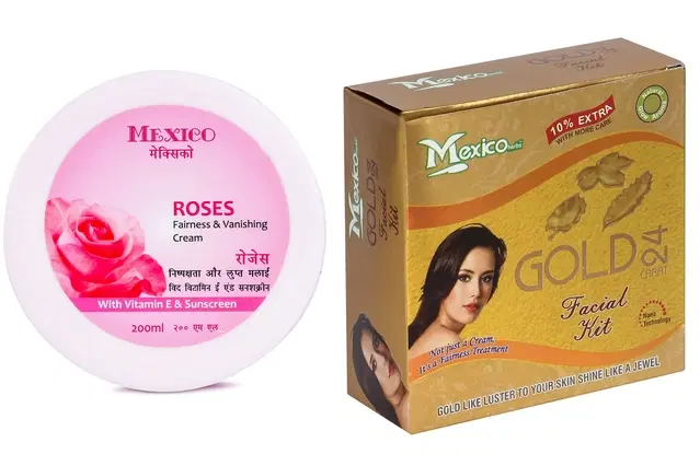 Maxico Herbs Gold Facial Kit with Rose Fairness Cream, Pack of 2