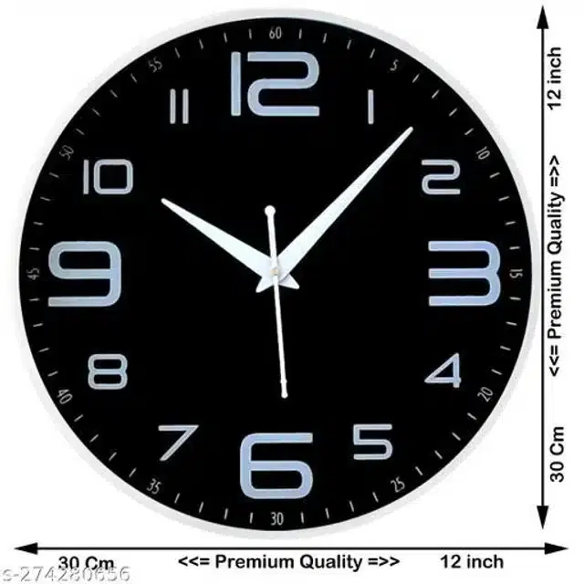 Analog Wall Clock, Black, 30x30 cm