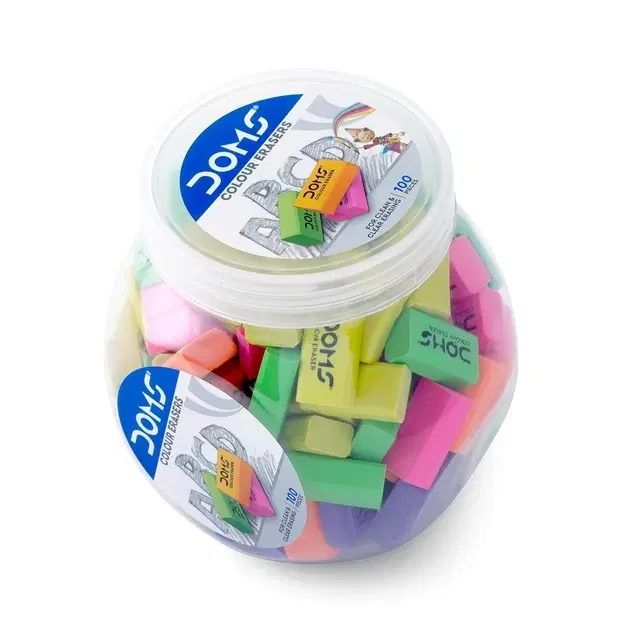 Doms Non-Toxic Color 100 Erasers Jar Safe For Kids [Multicolor]