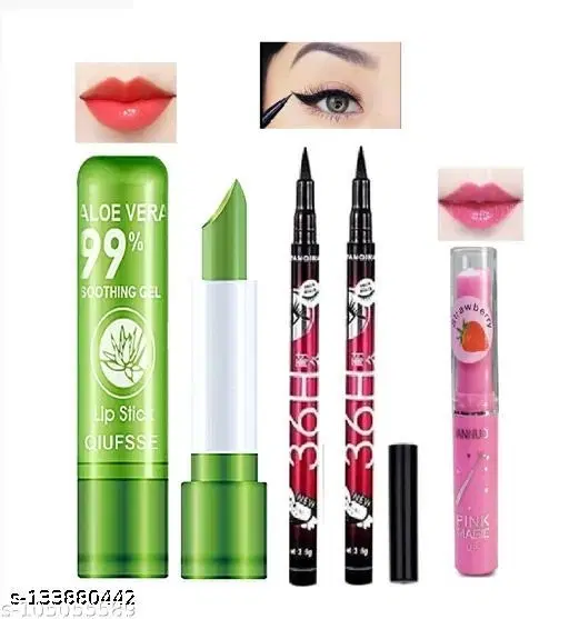 Best lipcare combo aelovera lipstick with 2 eyliner and pink magic lipsticks