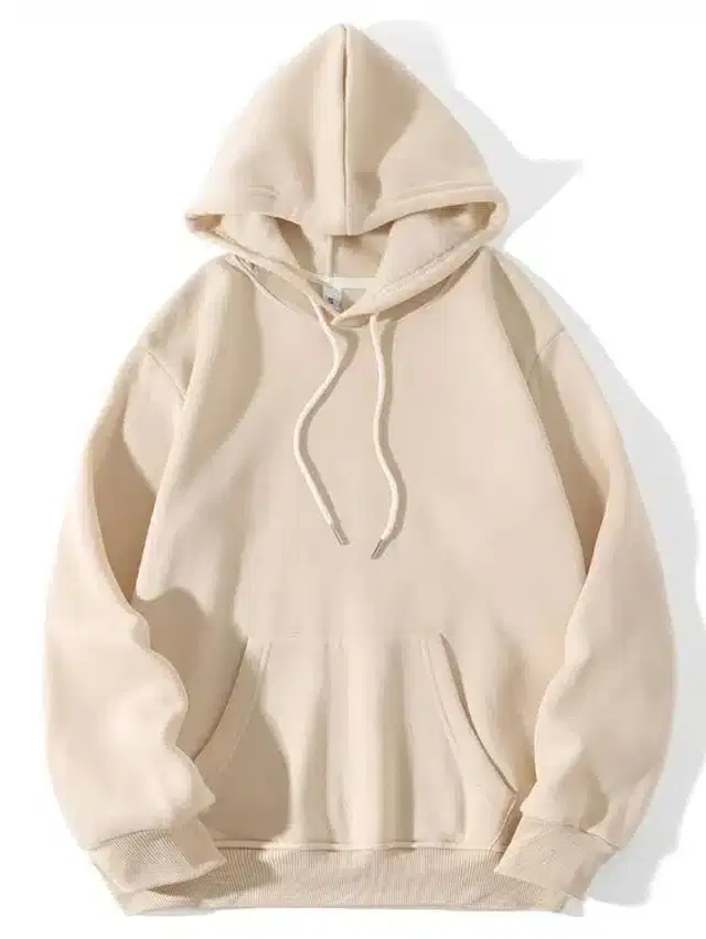 Fleece Self-Design Hoodies for Women (Beige, S)