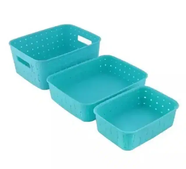 Plastic Storage Basket, Pack of 3, Blue