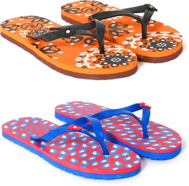 Flip Flops for Women, Pack of 2 (Multicolor, 5)