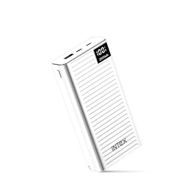 Intex Strong Storm 20k Poly 20000mAh Power Bank With 22.5w Fast Charging, Pd & Qc Support, Type-C Input/Output, Dual Usb Ports, Digital Display, Multi-Protection Portable Charger (White)