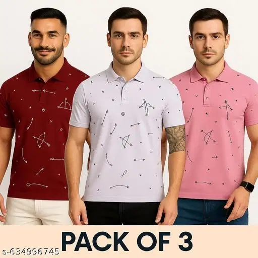 Cotton Blend Printed T-shirt for men, Multicolour (XL) Pack of 3