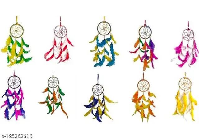 Feather Wall Hanging Dream Catcher, Multicolor, Pack of 10