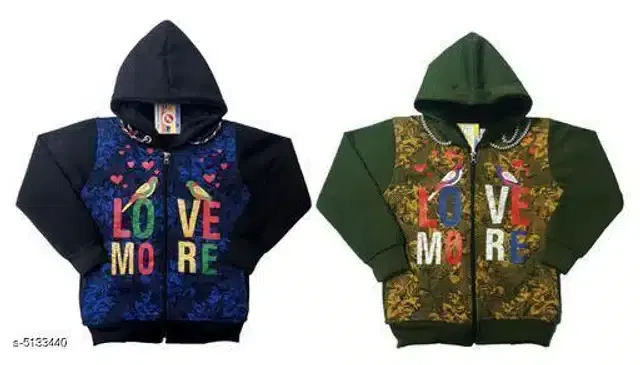 Fleece Printed Full Sleeves Hooded Sweatshirts for Girls, Pack of 2 (Navy Blue & Dark Green, 3-4 Years)