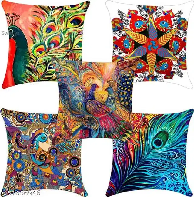 Cushion Cover for Home, Multicolor, 16x16 inches, Pack of 5