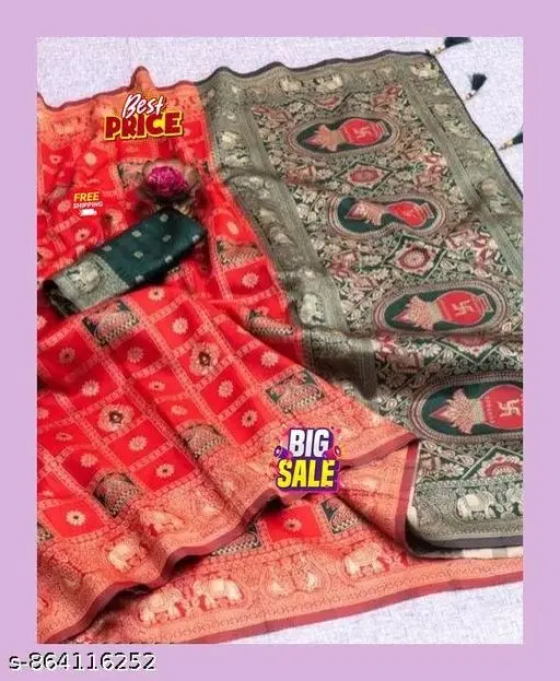 Printed Banarasi Kurti (Orange, Free Size)